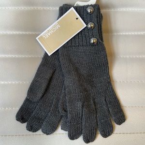Michael Kors Gray Knit Gloves MK Silver Buttons NEW